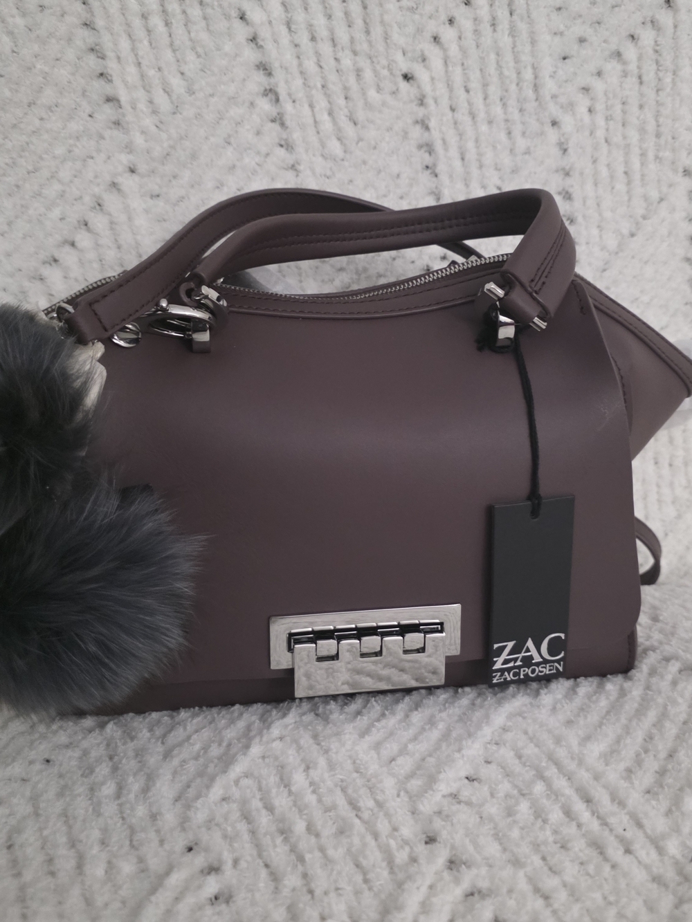 ZAC Zac Posen Plum-Deep Purple Leather Satchel with Silver Hardware - Picture 8 of 9